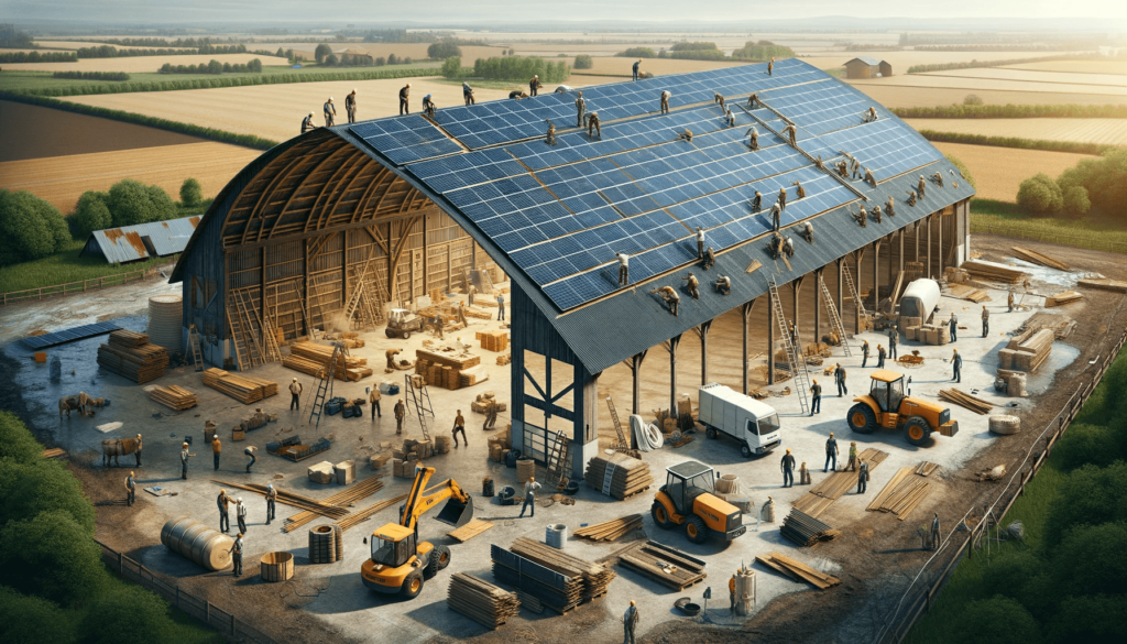 hangar agricole en travaux pour le désiamantage et l'installation de panneaux photovoltaique